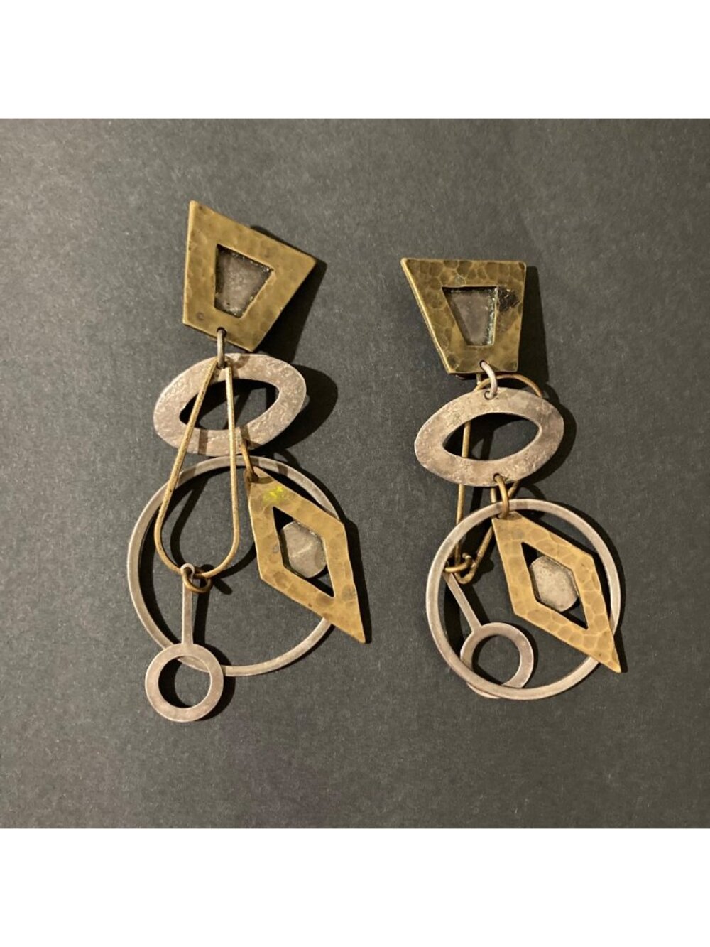 Vintage Geometric Mixed-Metal Statement Clip-On Earrings With Abstract Shapes